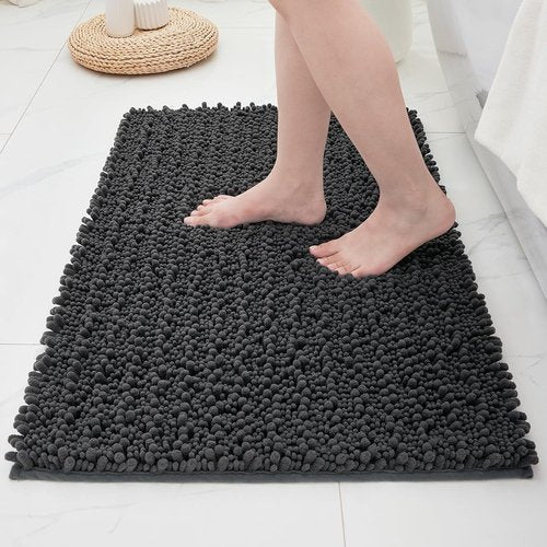 ILANGO Bathroom Rugs Dark Grey 24x17,Extra Soft Absorbent Chenille Bath Rugs,Thick Non-Slip Shaggy Bath Mat,Machine Washable Quick Dry Bath Mats for Bathroom Floor, Tub, Shower Accessories