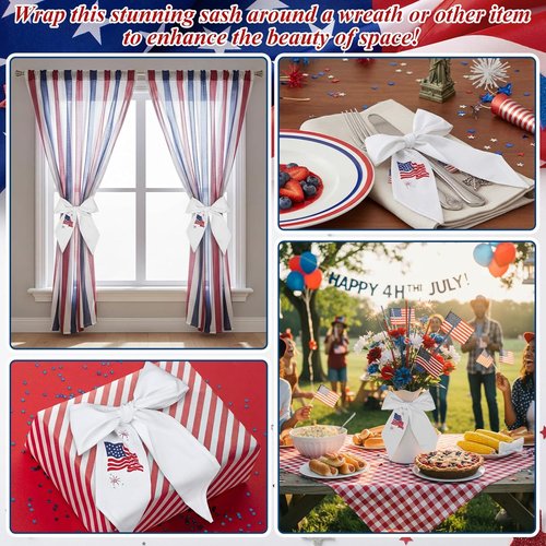 Hahafelt Patriotic Wreath Sashes - USA Flag Design for 4th of July | 56" x 4.5" Home Decorations