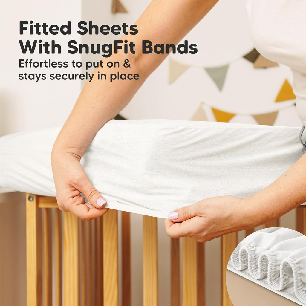 Skiennix 2-Pack Waterproof Crib Mattress Protector - Soft Quilted Cotton, Machine Washable, 52" x 28" (Soft White/Mavy)