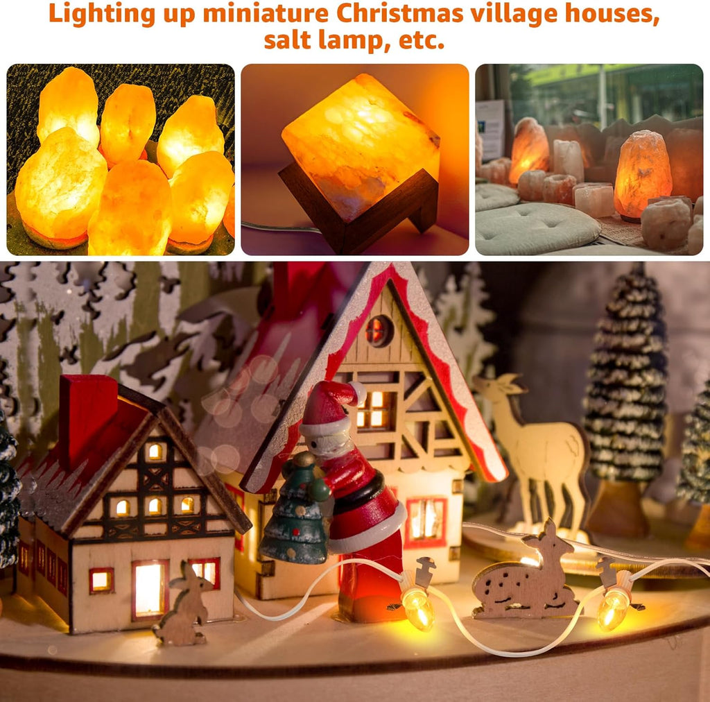Skiennix Christmas Village Lights - 10 LED C7 Bulbs with Clips for Warm White Holiday Decor