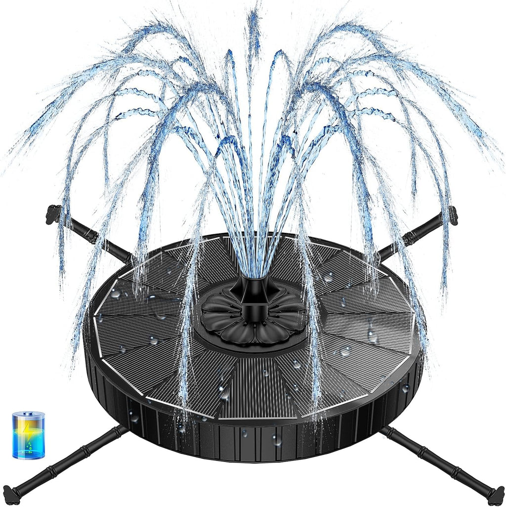 Yzert Solar Fountain Pump - 3-Level Adjustable Water Height, 7 Nozzles, 2000mAh Battery | Ideal for Bird Baths & Gardens