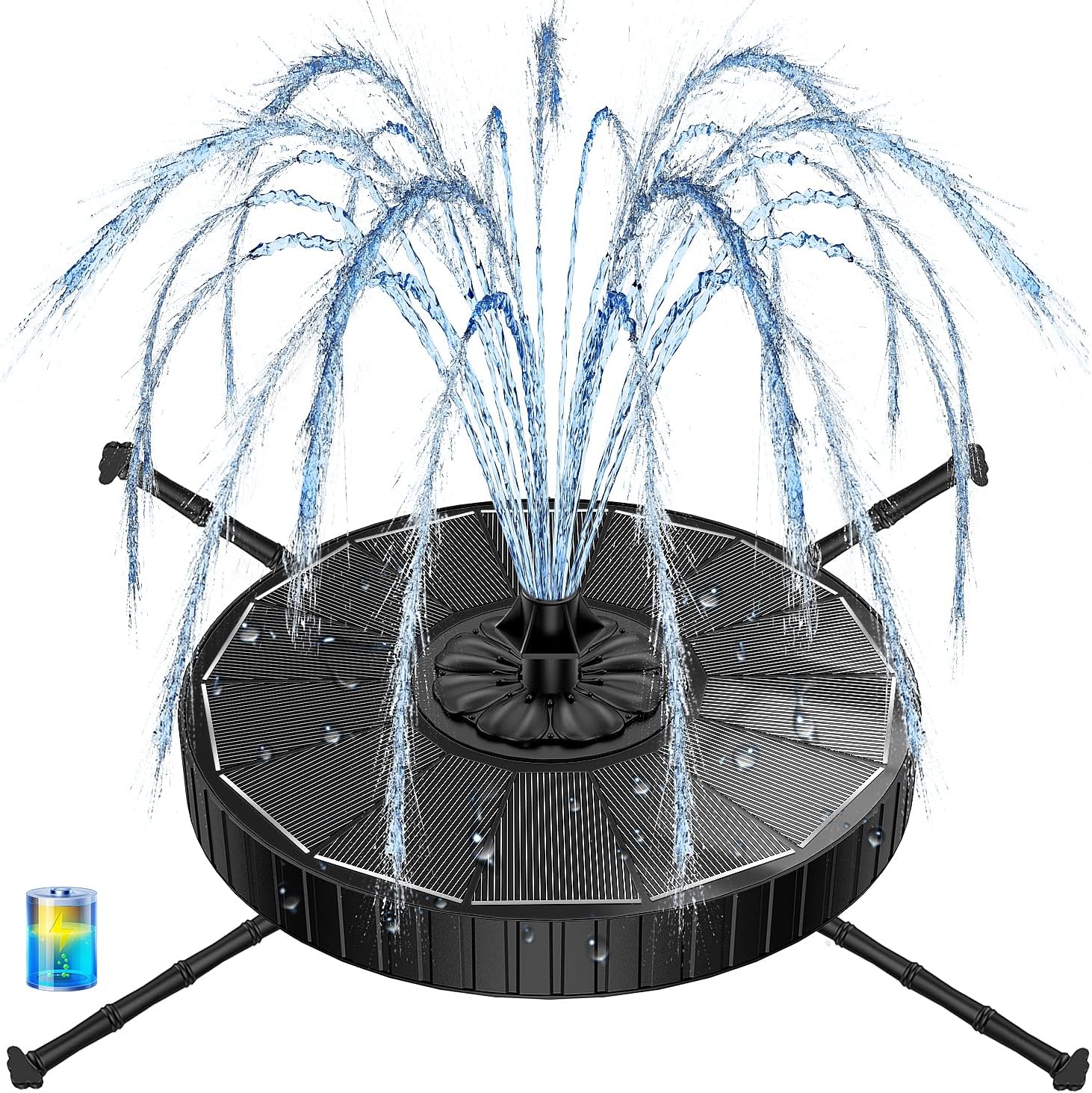 Yzert Solar Fountain Pump - 3-Level Adjustable Water Height, 7 Nozzles, 2000mAh Battery | Ideal for Bird Baths & Gardens