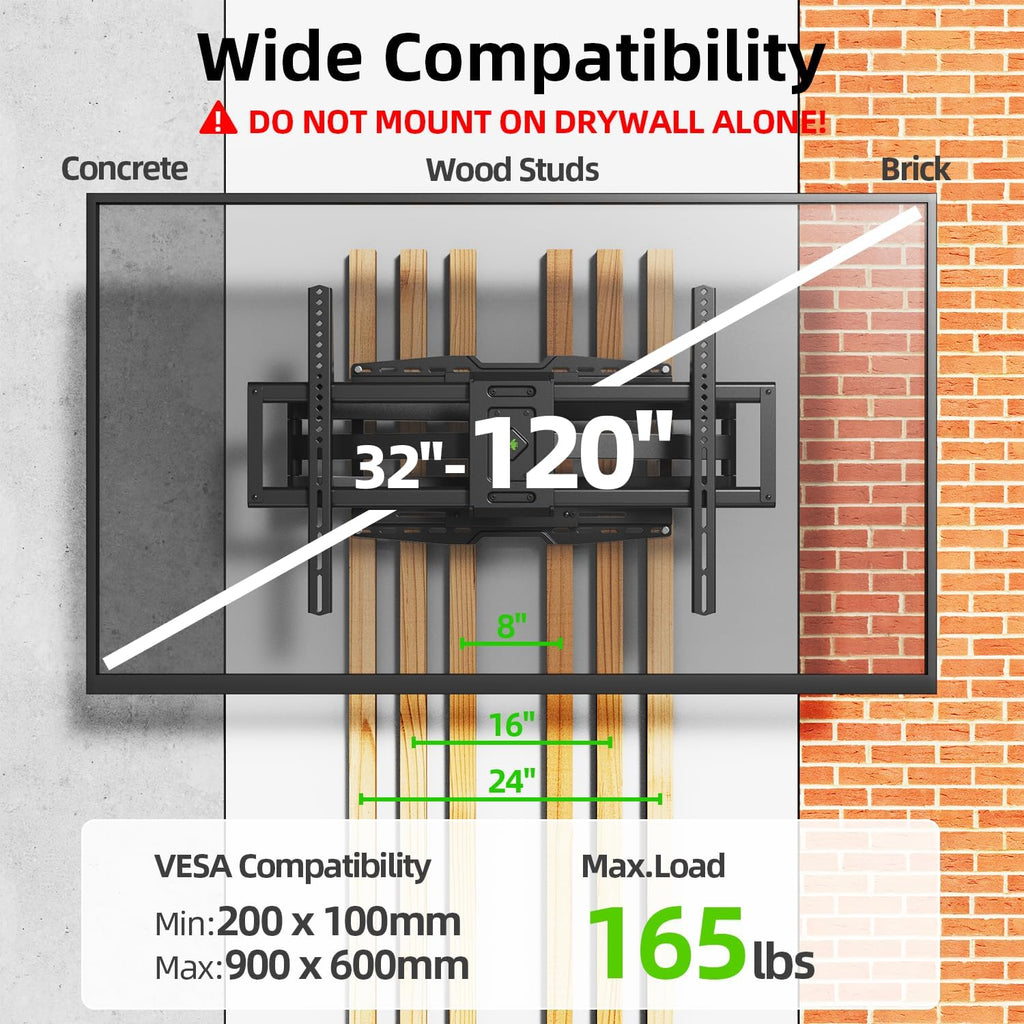 USX MOUNT Full Motion TV Wall Mount - Heavy Duty Sliding Design for 32-120" TVs | Max VESA 800x600, Swivel & Tilt