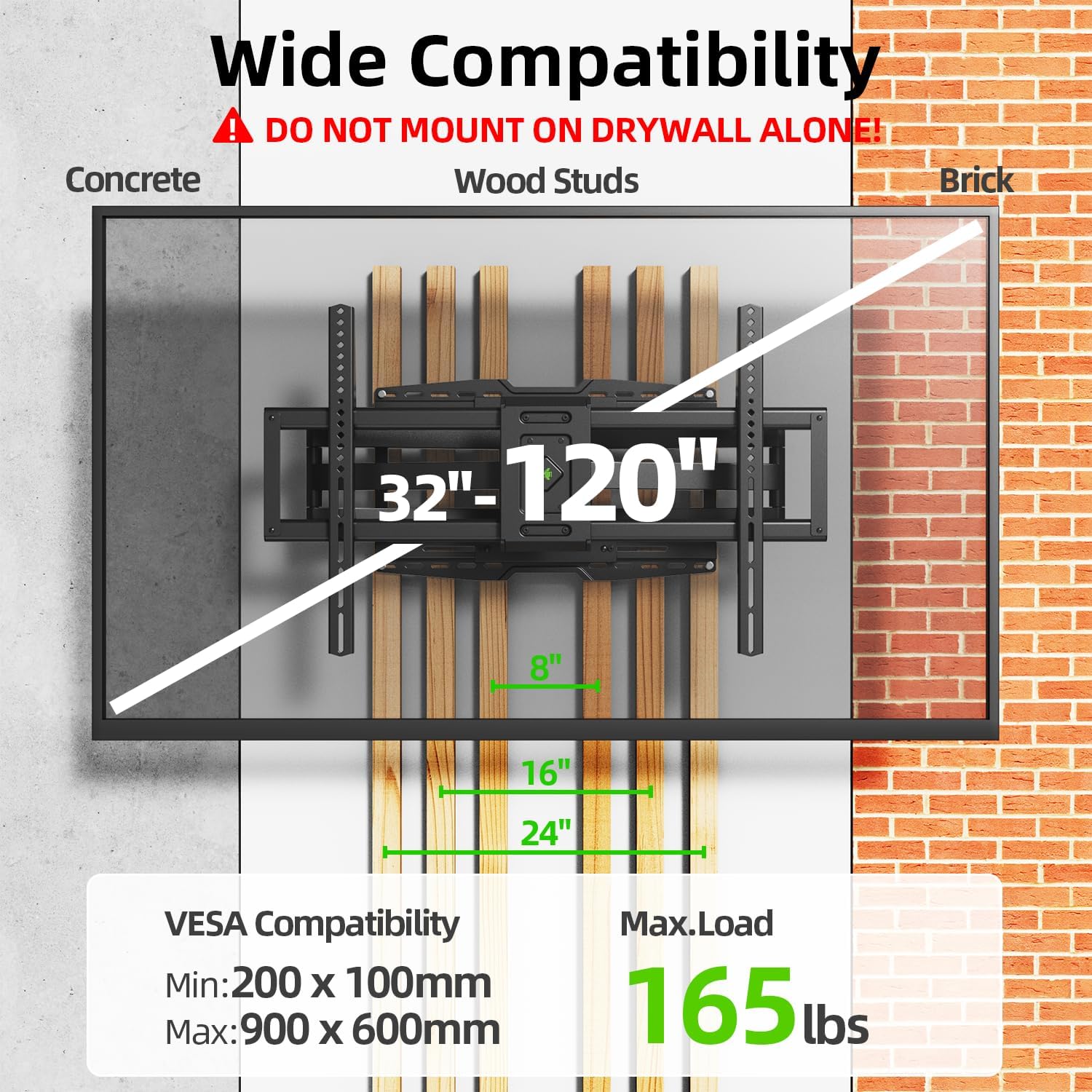 USX MOUNT Full Motion TV Wall Mount - Heavy Duty Sliding Design for 32-120" TVs | Max VESA 800x600, Swivel & Tilt