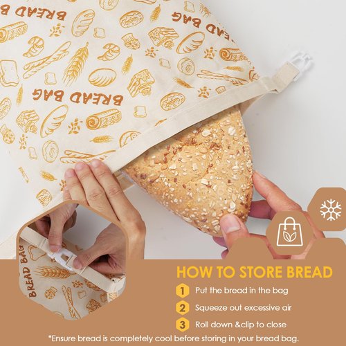2-Pack Reusable Beeswax Bread Bags - Large 17x13 Inch for Sourdough & Homemade Bread Storage | All-Natural Beeswax Preservation, Eco-Friendly Cotton Food Bags - Easy to Clean & Daily Use