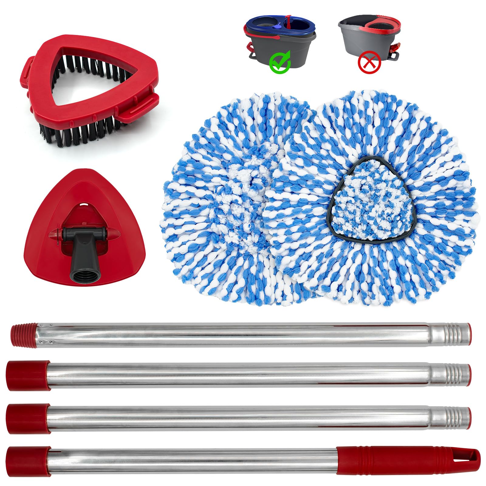 Spin Mop Handle,Mop Heads Replacements,Scrubber Mop Head and Mop Base Combo Set Compatible with Ocedar RinseClean 2-Tank Spin Mop,Mop Replace Head and Scrub Brush Set for Multi-Surface Hard Floor