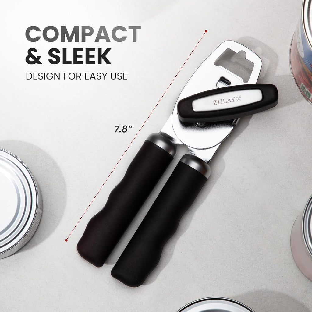 Zulay Kitchen COMFY™ Can Opener - Rust-Proof Stainless Steel with Soft Grip Handles - Black
