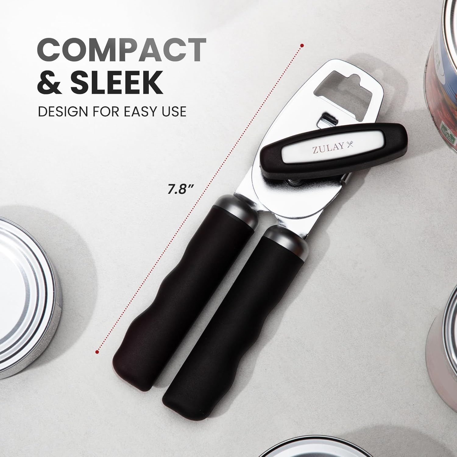 Zulay Kitchen COMFY™ Can Opener - Rust-Proof Stainless Steel with Soft Grip Handles - Black