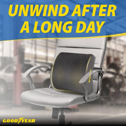 Goodyear Ergonomic Lumbar Support Pillow for Office Chair, Gaming Chair, or Car, Memory Foam Cushion with Ventilated Mesh and Adjustable Strap for Long Lasting Comfort