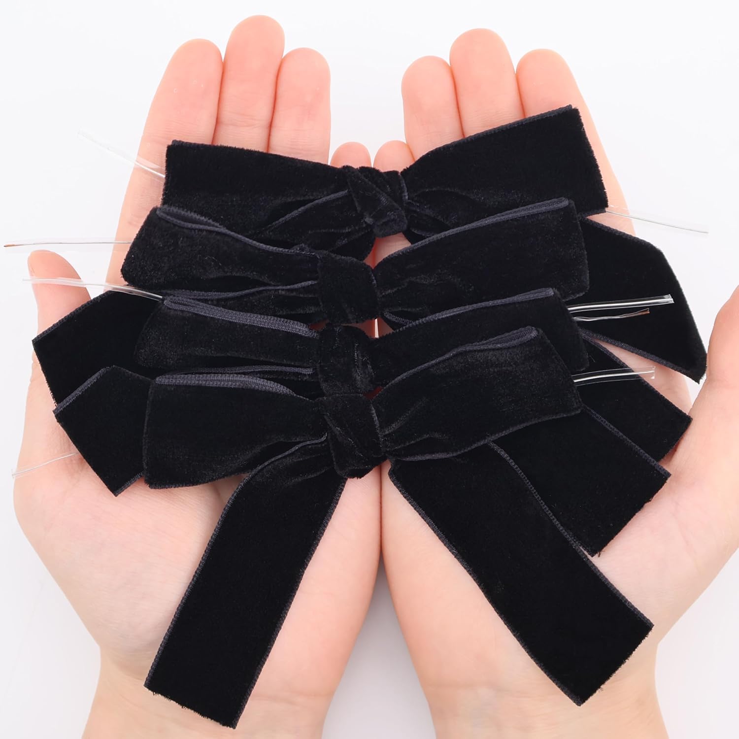 Velvet Bows 12 PCS - Premade Christmas Bows for Trees, Wreaths & Gift Wrapping | Elegant Black Design