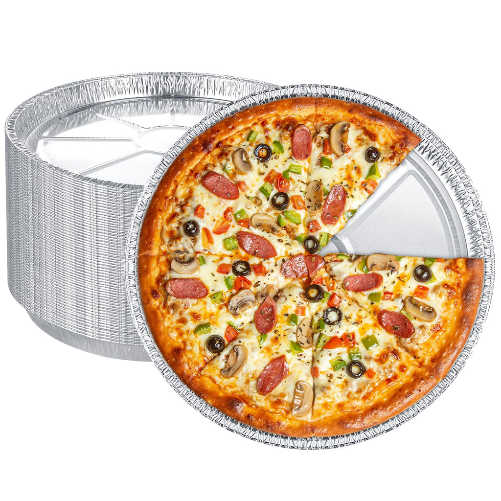 FWEEK 50 Pack Disposable Round Foil Pizza Pans Aluminum Pizza Pans for Personal Pizzas, 11 Inch Round Tin Foil Pan for Cookies, Cake, Focaccia-Freezer & Oven Safe