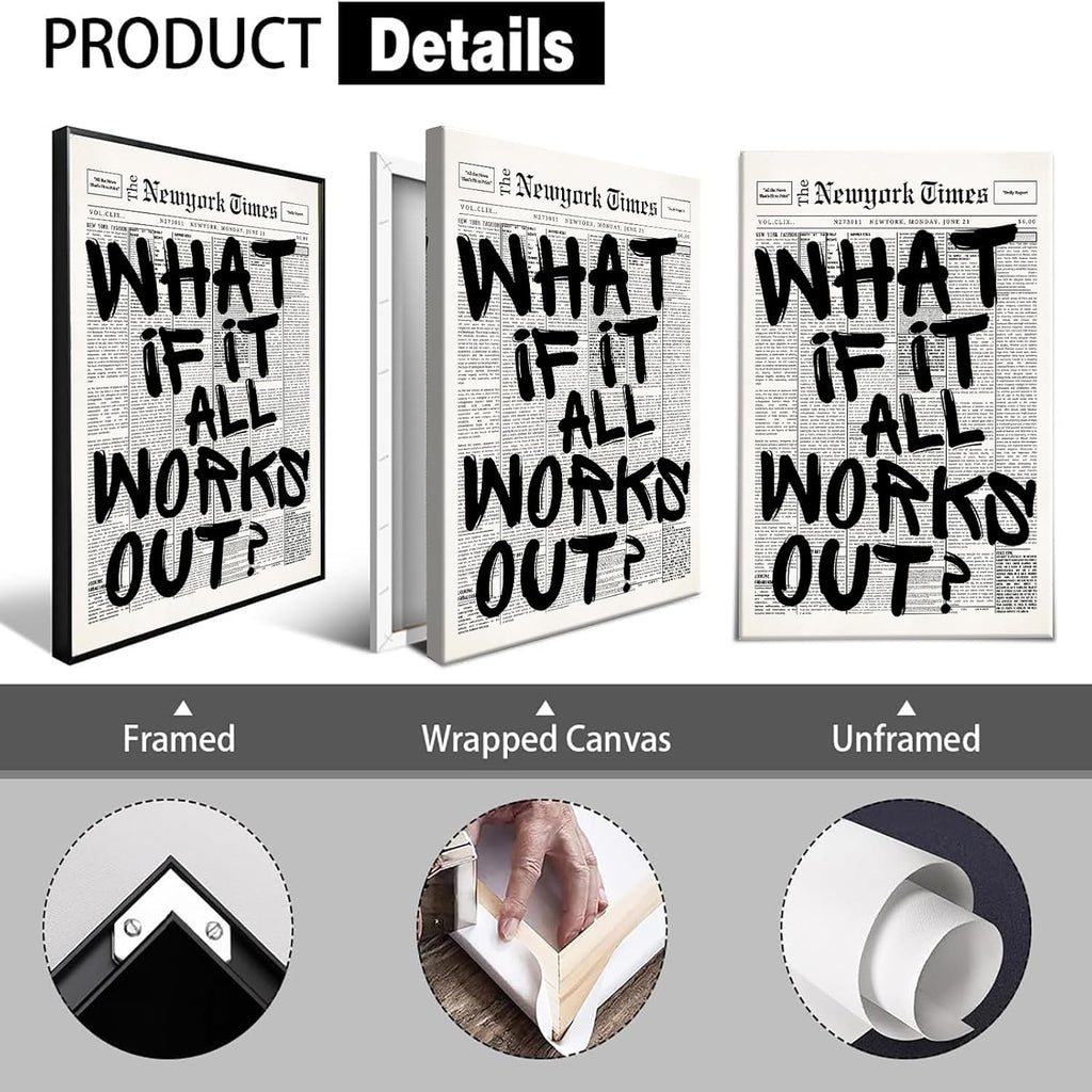 Skiennix Black And White Newspaper Canvas Poster - Inspirational Quote Wall Art | 8x12in Positive Affirmations Decor