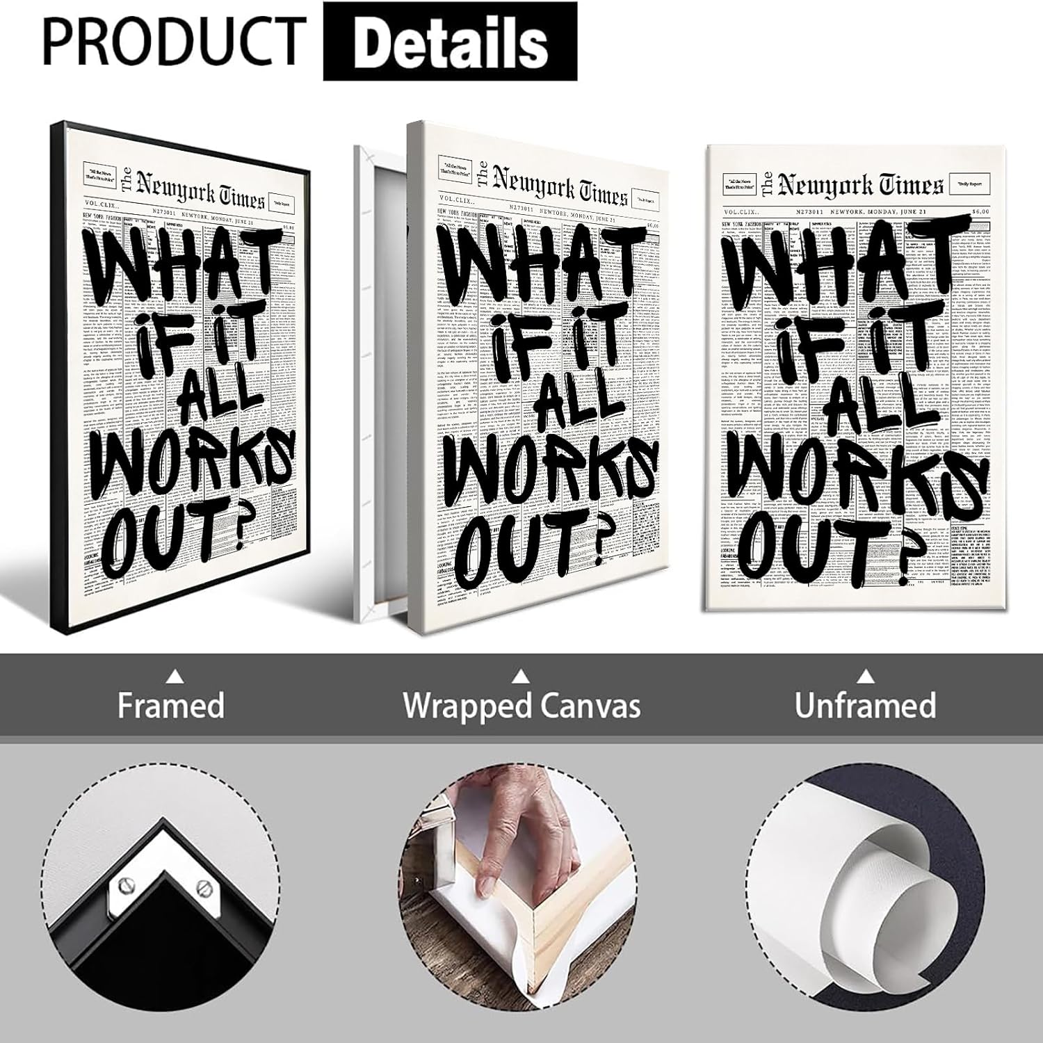 Skiennix Black And White Newspaper Canvas Poster - Inspirational Quote Wall Art | 8x12in Positive Affirmations Decor