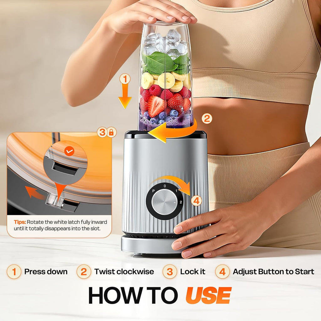 Turelar Portable Personal Blender - Smoothie Maker with 2 x 24oz Cups & Extra Lid | Ideal for Juices & Baby Food