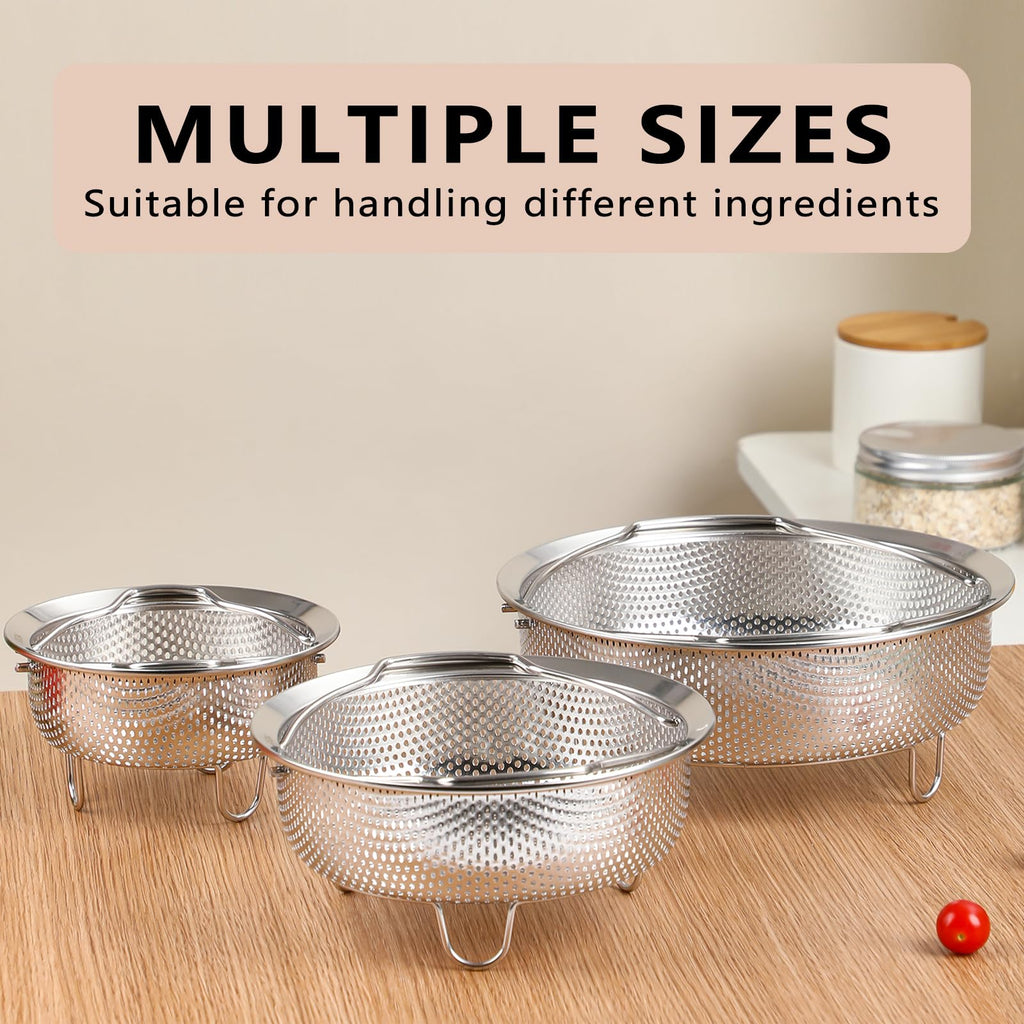 ICEICE Stainless Steel Steamer Basket - Vegetable & Dumpling Steamer Insert for Pots, Instant Pot Accessories with Handles & Feet, Multi-Purpose Mesh Strainer for Cooking, Fruits (Silvery, Large)