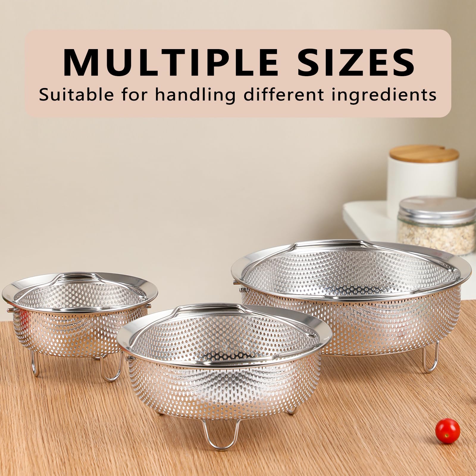 ICEICE Stainless Steel Steamer Basket - Vegetable & Dumpling Steamer Insert for Pots, Instant Pot Accessories with Handles & Feet, Multi-Purpose Mesh Strainer for Cooking, Fruits (Silvery, Large)