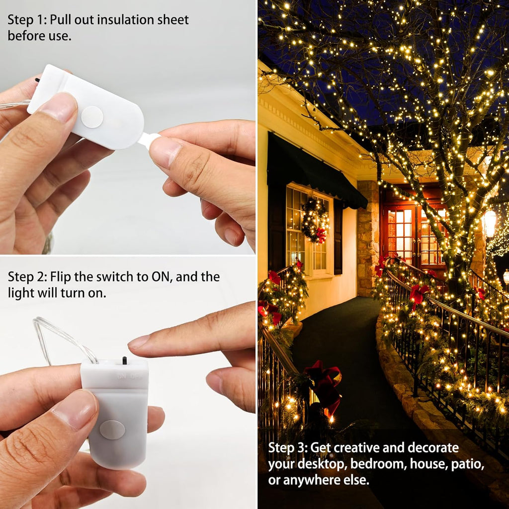 VOOKRY 30 LED Fairy Lights - 10 ft Battery Operated Mini Silver Wire for DIY Crafts & Wedding Decor