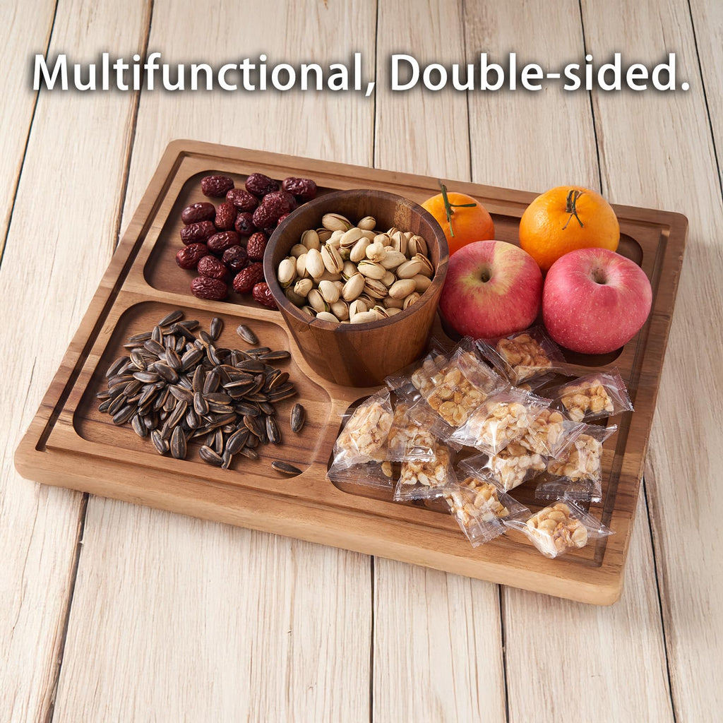 LiTY Large Cake Stand with Lid, 17″ Rectangular Multi-Functional Cake Holder, Acacia Solid Wood 2-in-1 Dessert Table Display Set, Charcuterie Board for Cheese ,Fruit Platter, Acrylic Cake Dome Cover