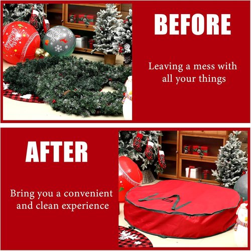 Abbylike Extra Large Christmas Wreath Storage Bag - 48 Inch Oxford Organizer with Reinforced Handle & Zipper