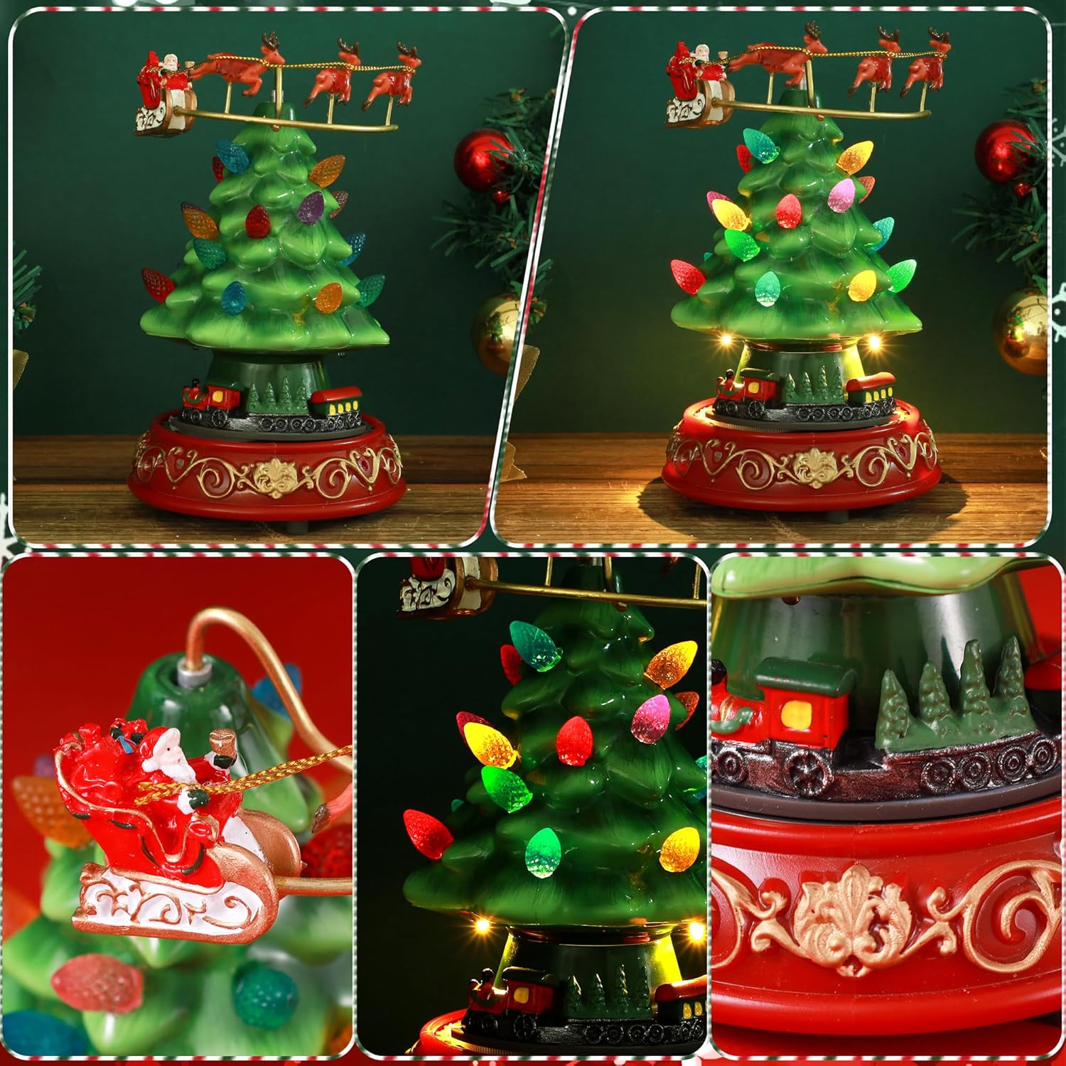 Regine Switzerland Musical Pre-Lit Artificial Christmas Tree - Spinning Train & Elk Figurines | Holiday Tabletop Decor