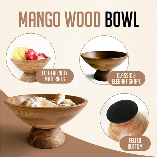 Fairwood Way - Brown Pedestal Bowl - 10 Inch, Wide Brown Footed Bowl as Fruit, Key, Decorative, Candy Holder or Centerpiece, Wooden Bowl Decorative for Kitchen, Dining Table & Modern Home Accessories