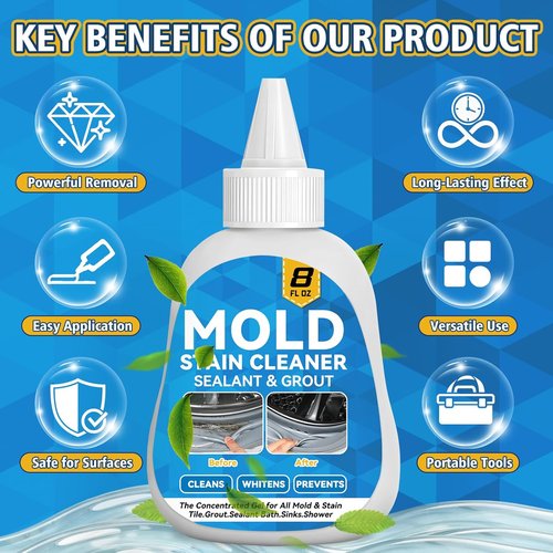 HouseMold Stain Remover Gel - Heavy Duty 8 Fl Oz Cleaner for Washing Machines, Grout & Sinks