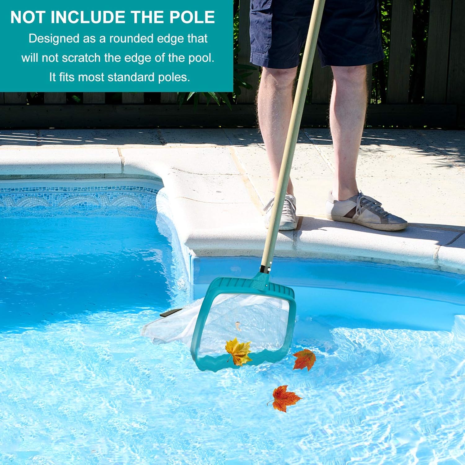 POOLWHALE Professional Pool Skimmer Net - Heavy Duty Leaf Rake with Deep Fine Nylon Mesh Bag | Fast Cleaning & Easy Debris Removal
