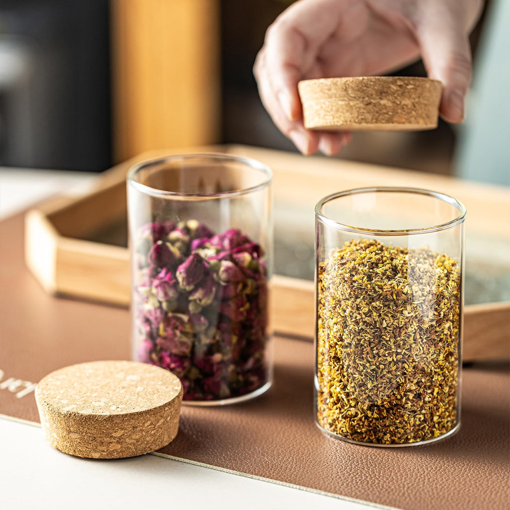 wangsdjy 10oz Glass Storage Container - Airtight Glass Jars with Cork Lid, Spice Jars, Candy Jar, Food Storage Jars for Candy, Spices, Coffee, Tea, Nuts (2PCS)
