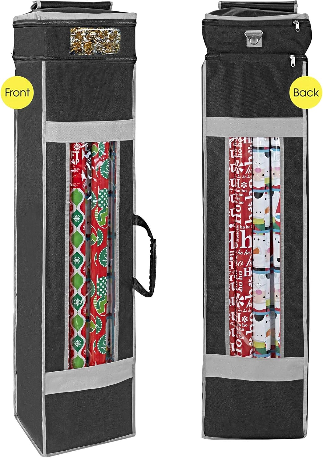 ProPik Holiday Wrapping Paper Storage Organizer Bag - Heavy Duty with Pocket & Clear Window | 47" x 10" x 10" (Black)