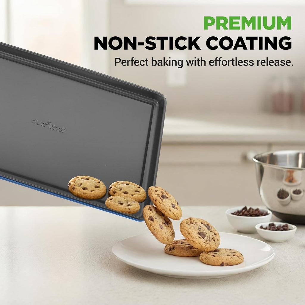 NutriChef 8-Piece Nonstick Bakeware Set - Oven Safe Baking Trays & Pans in Blue