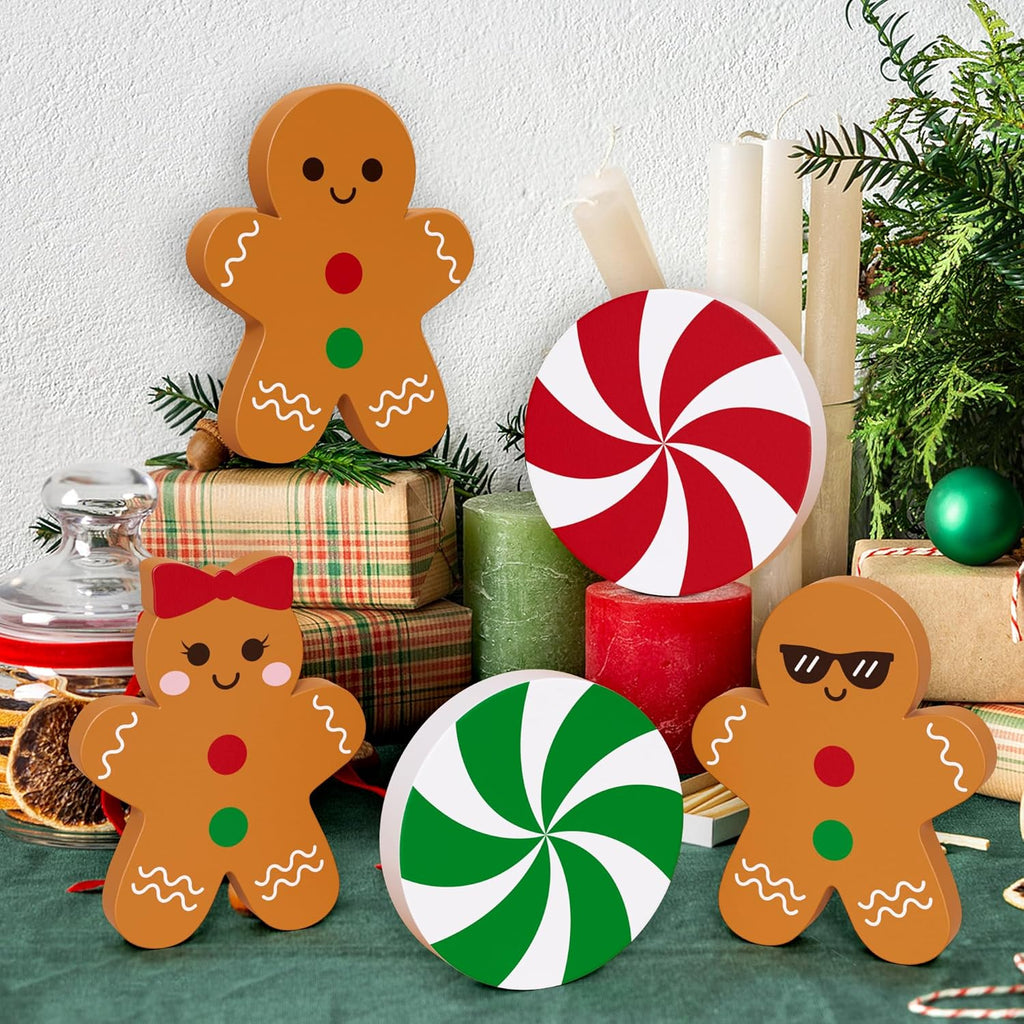 Regine Switzerland Gingerbread Christmas Decorations - 5 Pcs Wooden Signs for Home & Kitchen Decor