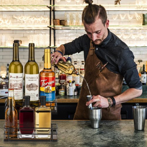 EFYSE Coffee Syrup Organizer rack, 2 Tier Syrup Holder(6 Bottle Capacity) for coffee bar syrup storage,kitchen condiment organization and wine display.
