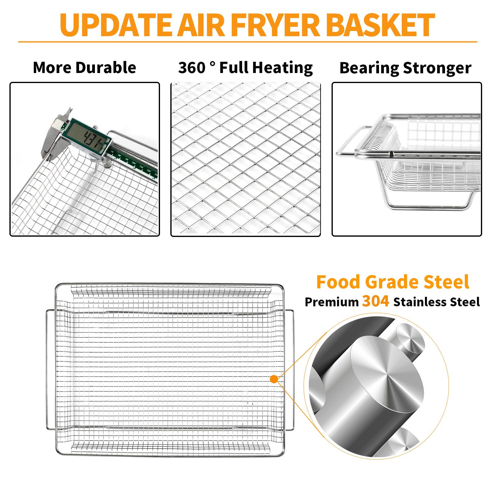 Atgestore W11548747 Air Fryer Basket Replacement Parts for Whirlpool Kitchenaid Oven Basket18.5’’x12.8’’ Mesh Basket 304 Stainless Steel Maytag Jennair Range Stove Air Fryer Tray Toaster Oven Rack