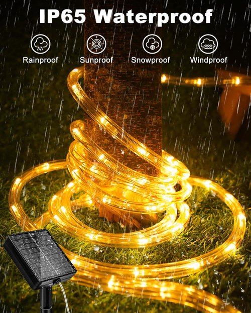 Btfarm Solar Rope Lights - 120 LED 46FT Waterproof Outdoor String Lights | 8 Lighting Modes for Garden, Patio & Christmas Decor