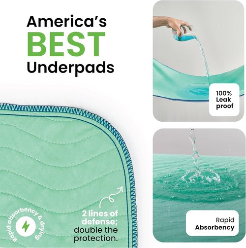 IMPROVIA® Washable Underpads - Heavy Absorbency Reusable Bedwetting Pads | 34" x 36" (Pack of 4) for Kids, Adults, and Pets