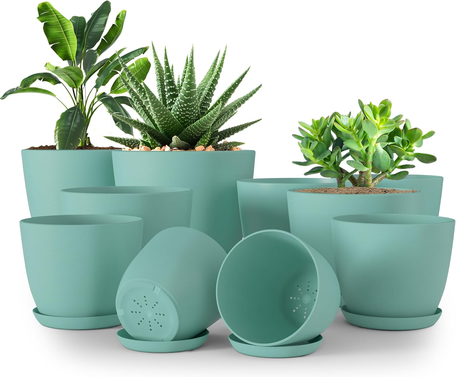 Utopia Home - Indoor Plant Pots with Drainage - 7 to 4.8 Inches in Aqua | Set of 10 Plastic Planters