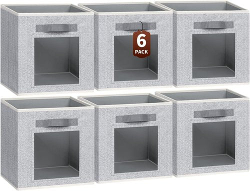 Homsorout Linen Closet Organizers - 6 Pack Fabric Storage Bins with Handles | 11-Inch Cube Organizers for Home