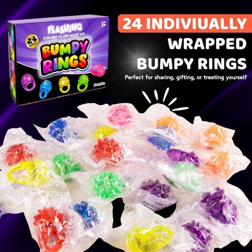 Kangaroo LED Light-Up Rings - Colorful Flashing Finger Lights | 24 Pack Party Favors for Kids