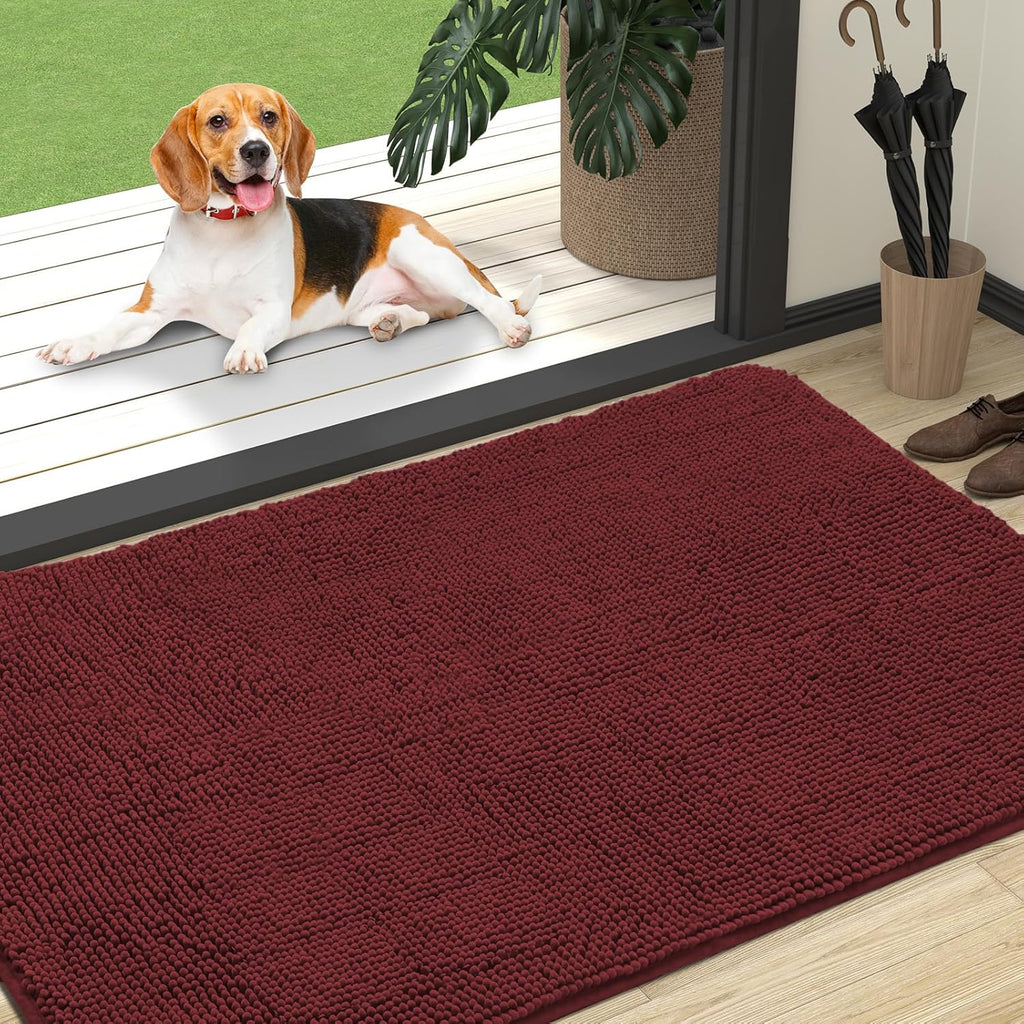 OLANLY Dog Door Mat - Absorbent Non-Slip Washable Doormat for Muddy Paws | 47x32, Quick Dry Chenille, Caramel Russet