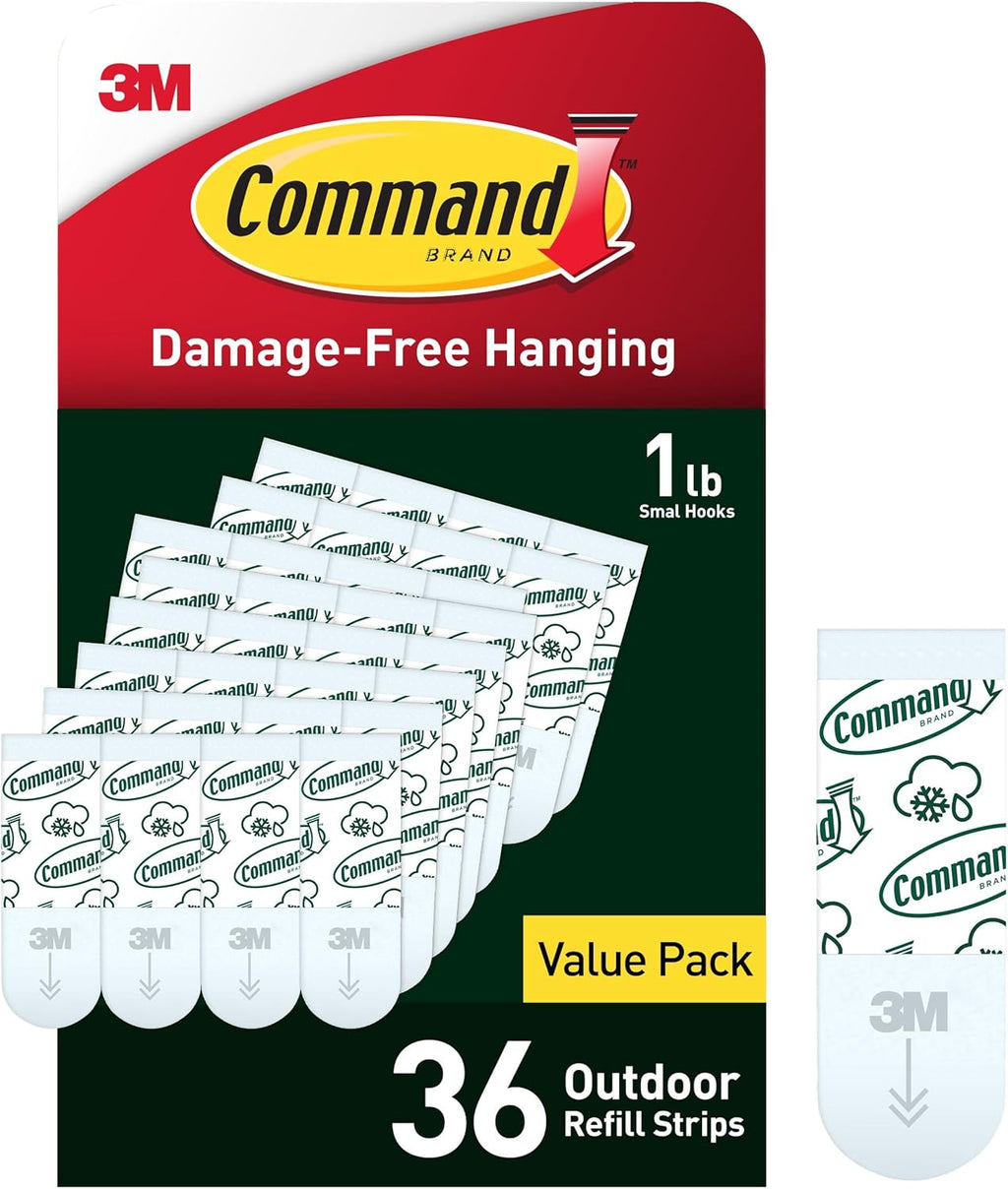 Command All Weather Small Foam Replacement Strips - 36 Durable Strips for Reusable Small Hooks