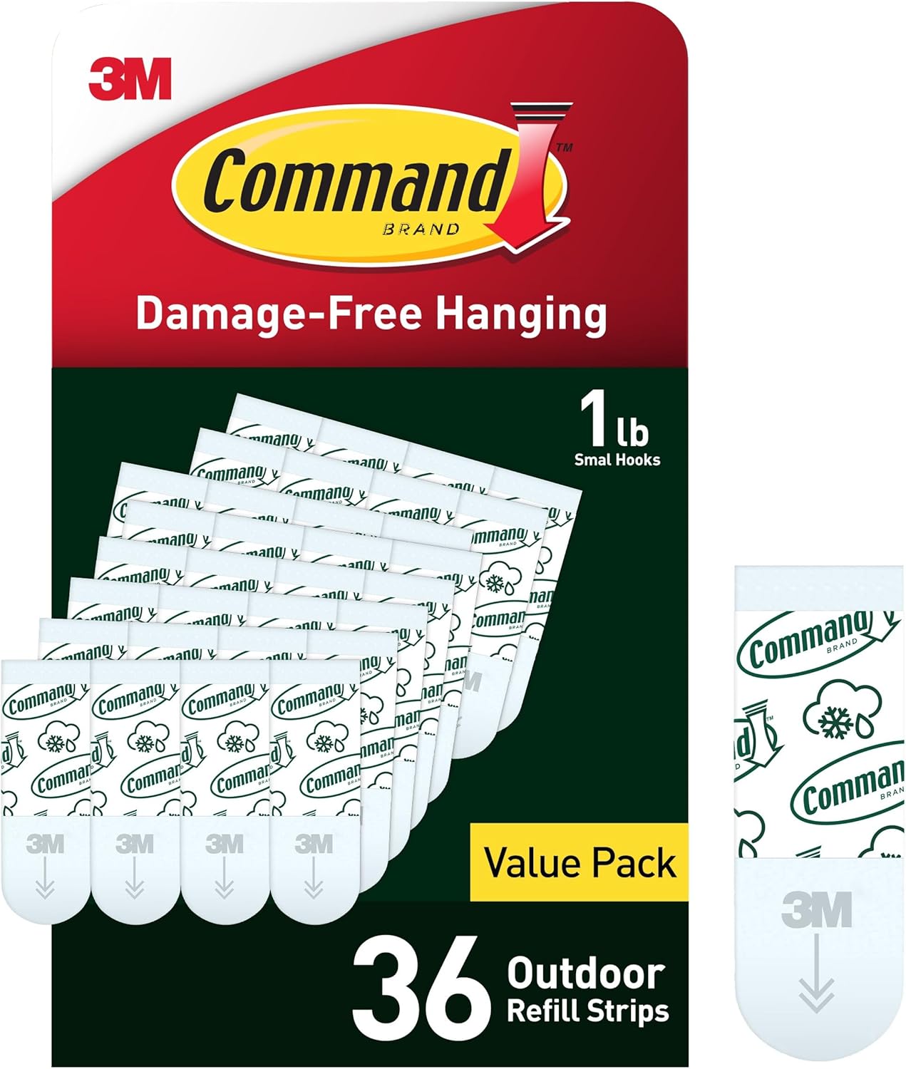 Command All Weather Small Foam Replacement Strips - 36 Durable Strips for Reusable Small Hooks