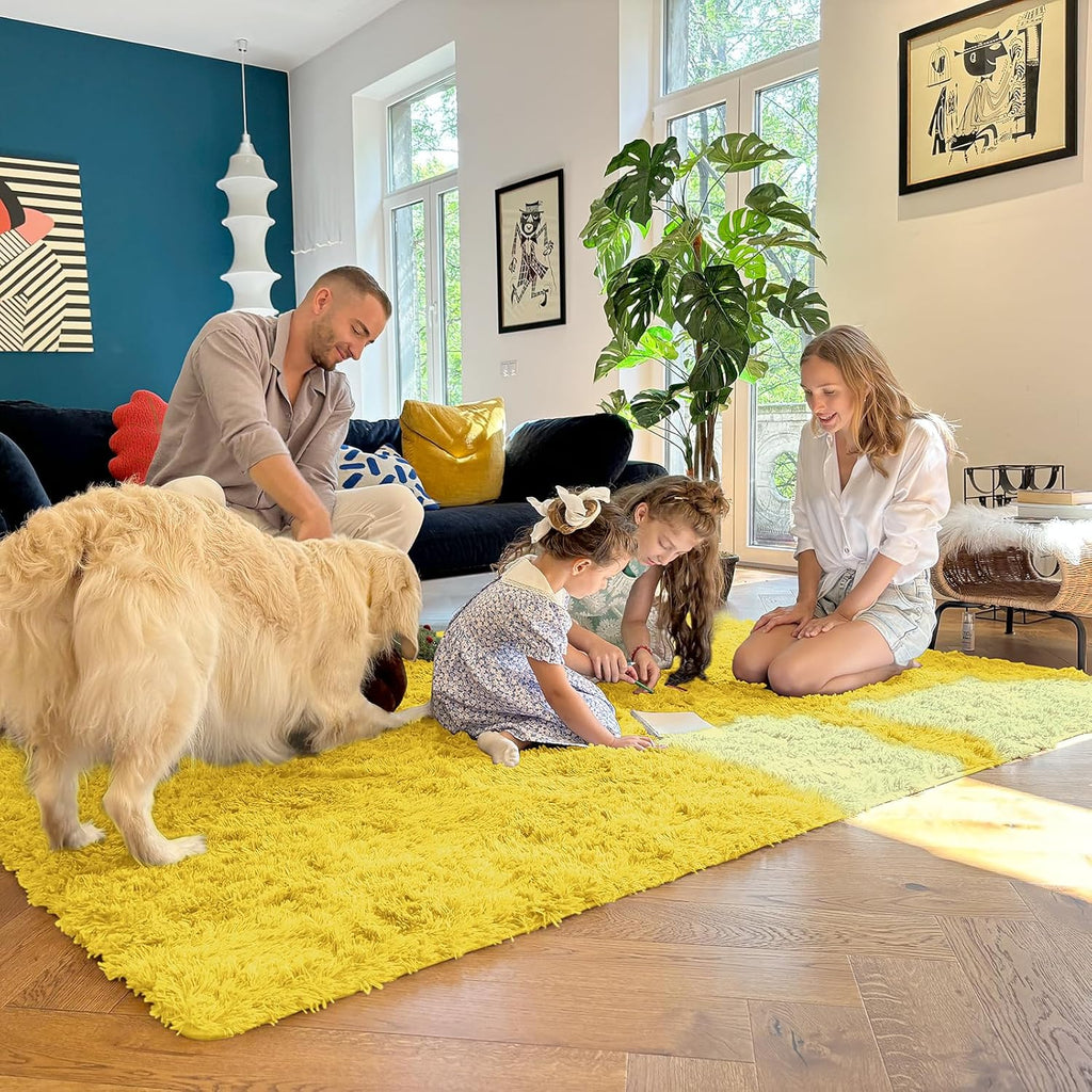 OLANLY 2x8 Machine Washable Runner Rug - Soft Fluffy Shaggy Design for Hallway & Bedroom | Yellow Indoor Carpet