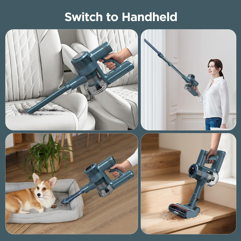Cordless Vacuum Cleaner,33KPA/400W Powerful Stick Vacuum with Auto Suction Mode,Max 50Mins Runtime,LED Display,Rechargeable&Anti-Tangle,Lightweight Vacuum Cleaners for Home/Pet Hair/Carpets/Hard Floor