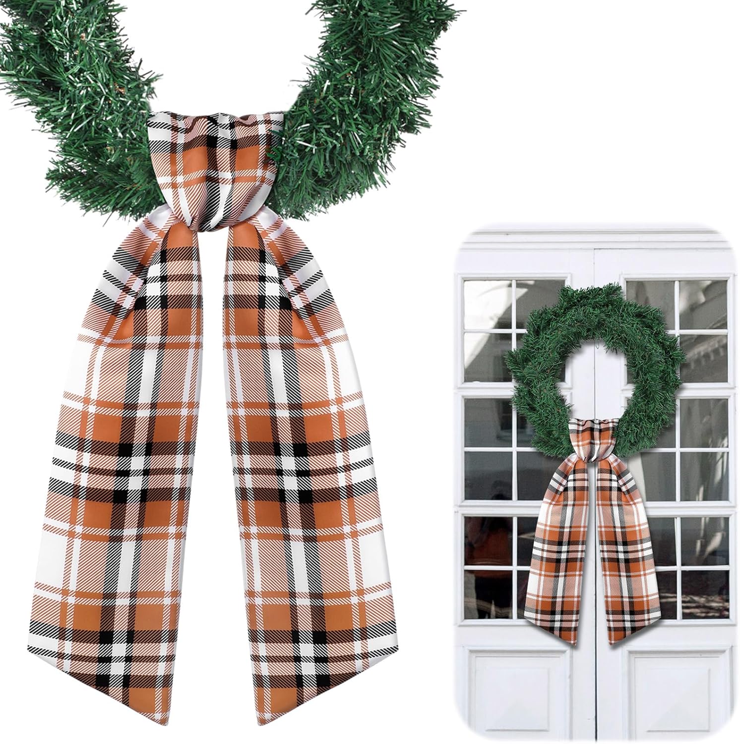 VitalCozy Fall Plaid Wreath Sash - Elegant Satin Ribbon for Monogrammed Decor | Indoor/Outdoor Use