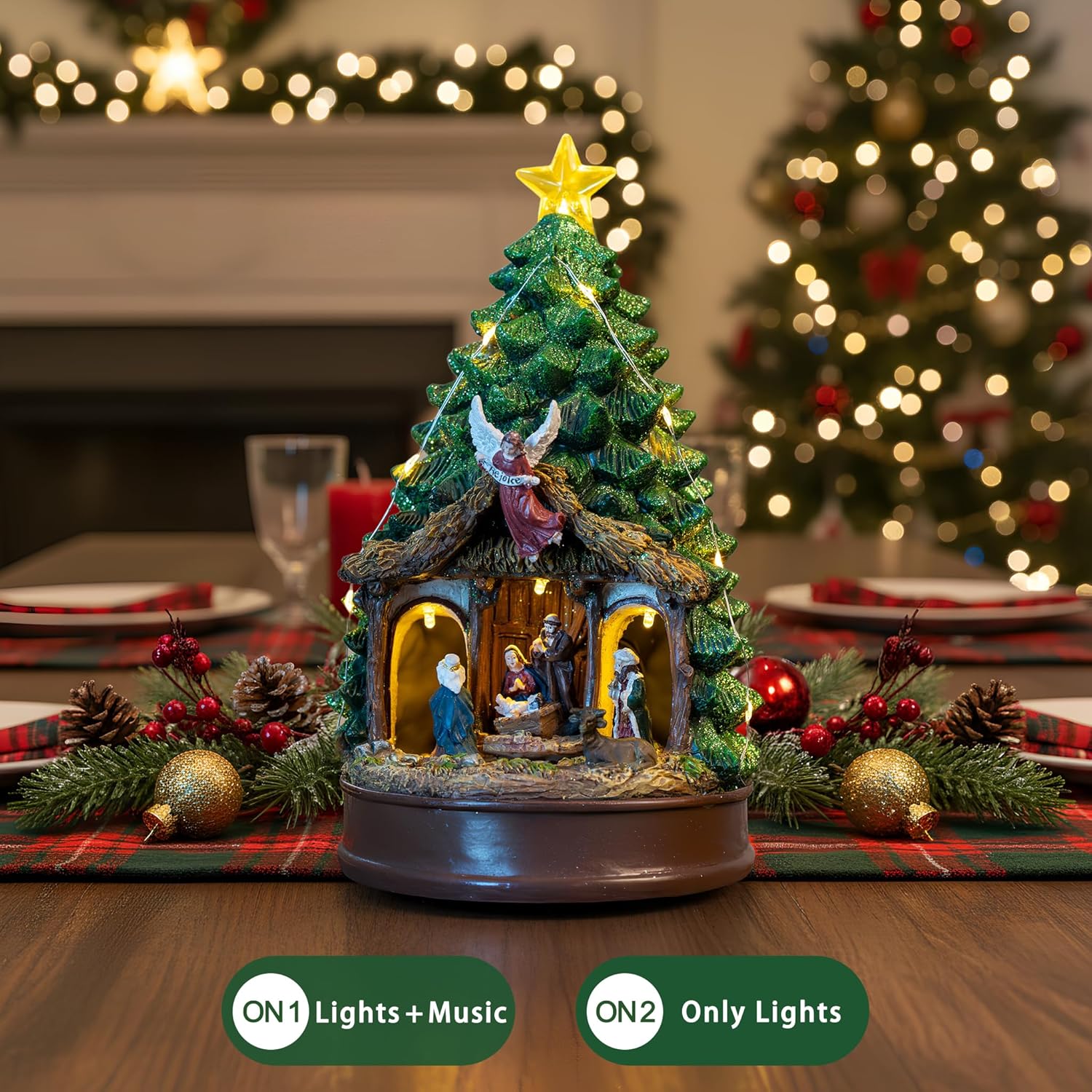 Regine Switzerland Christmas Tree Nativity Scene - Animated & Musical LED Lights | Festive Home Decor