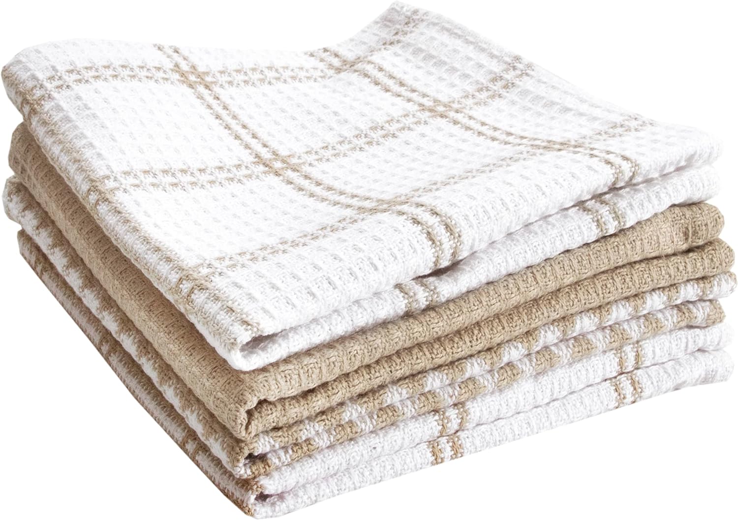 T-Fal Premium Waffle Dish Cloths - Highly Absorbent & Soft 100% Cotton Towels | 12"x13" - 4-Pack in Sand