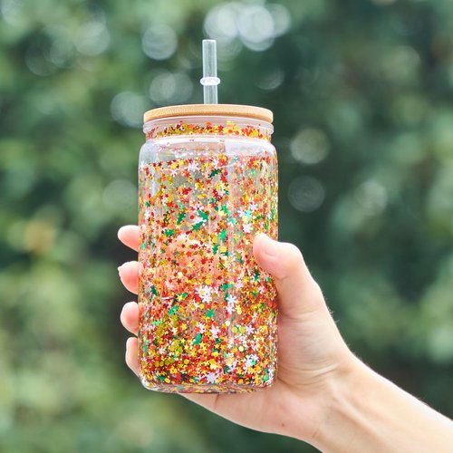 BGRAING 6 Pack 16 oz Acrylic Snow Globe Tumbler Double Wall Plastic Snowglobe Tumbler Cups with Pre-Drilled Hole, 100% Leak Proof, with Bamboo Lids & Clear Lid, for Snow Globe Glitter DIY Gift
