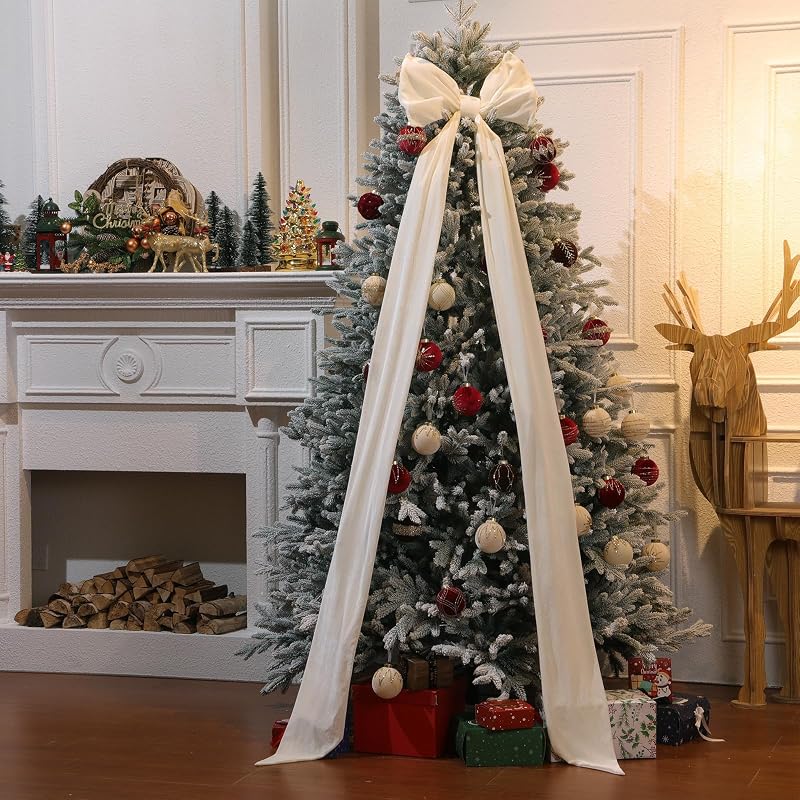 Christmas Tree Topper Bow - Extra Large Velvet 90x18 Inch, White (Variation: White)