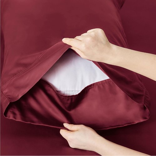 Bedsure Cooling Twin Sheets - Breathable Rayon from Bamboo | Soft, Deep Pocket Up to 16 Inches, Burgundy