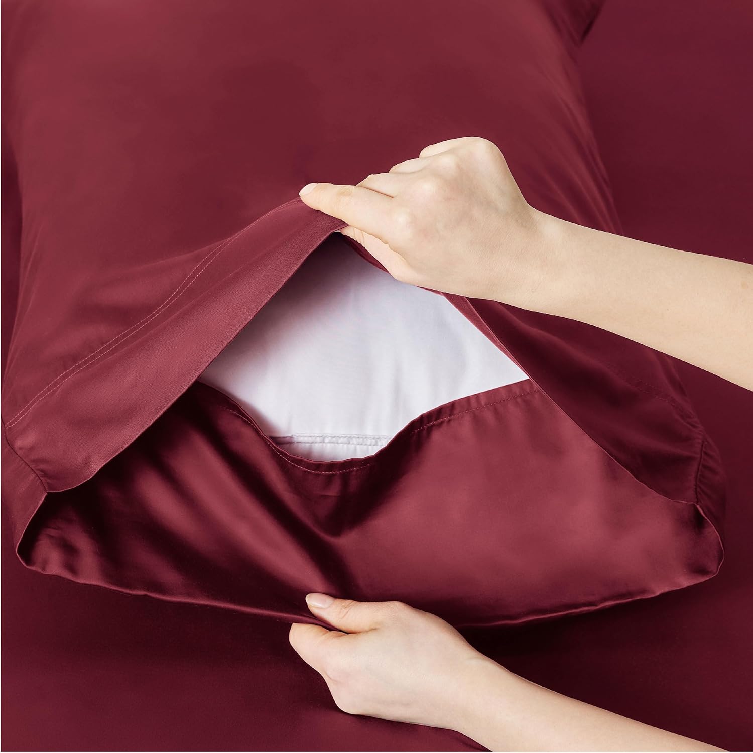 Bedsure Cooling Twin Sheets - Breathable Rayon from Bamboo, Soft & Silky, Deep Pocket Up to 16 Inches, Burgundy